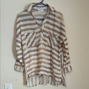 The Nu Vintage Tan and White Striped Button-Down Shirt
